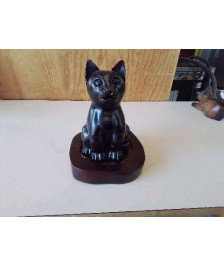 CHAT EN BOIS AVEC SOCLE