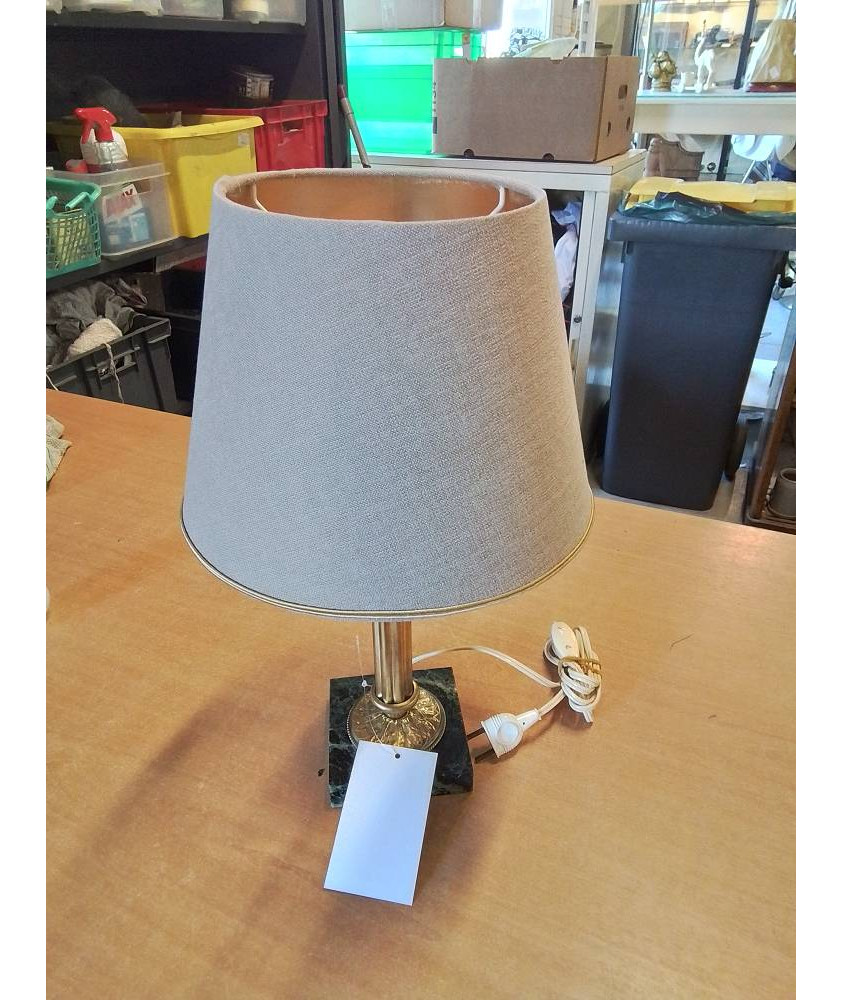 LAMPE LAITON SOCLE MARBRE AJ GRIS LISERÉ DORÉ 