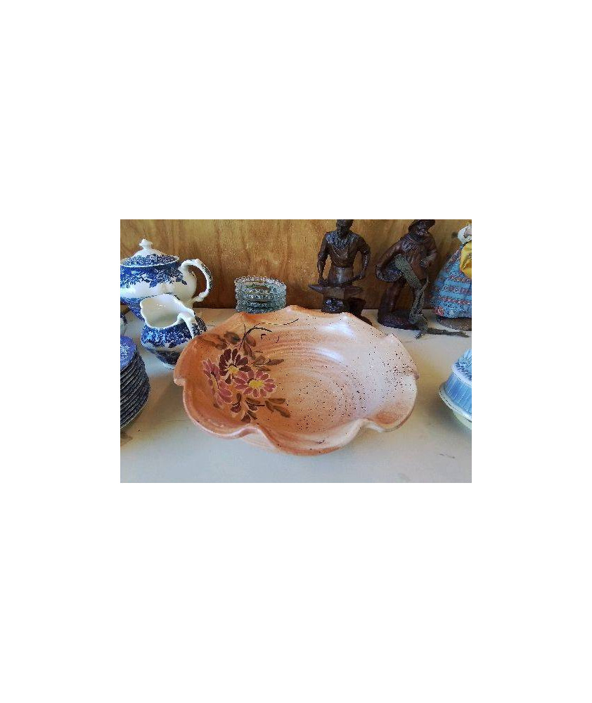 SALADIER MOTIF FLORAL TERRE CUITE FAIT MAIN 