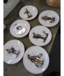 6 ASSIETTES CÉRAMIQUE AUX MARCHANDS CHAUVIGNY
