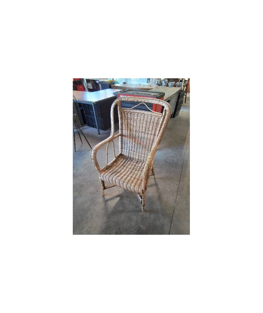 FAUTEUIL ROTIN HAUT DOSSIER ANNÉES 60 EN L\'ÉTAT 