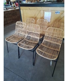 6 CHAISES PIÈTEMENT MÉTAL NOIR ASSISE VANNERIE 