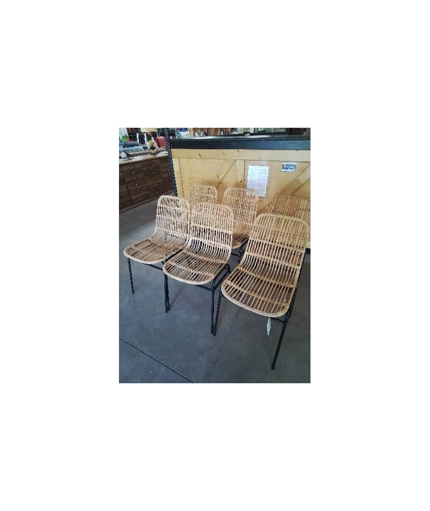6 CHAISES PIÈTEMENT MÉTAL NOIR ASSISE VANNERIE 