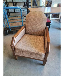 FAUTEUIL ART DÉCO BOIS CAPITONNÉ TISSU ORANGÉ 