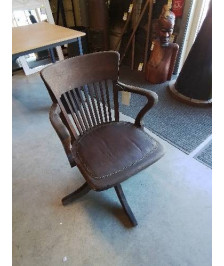 FAUTEUIL AMERICAN BOIS ASSISE CAPITONNÉ CUIR DÉBUT XXE EN L ETAT