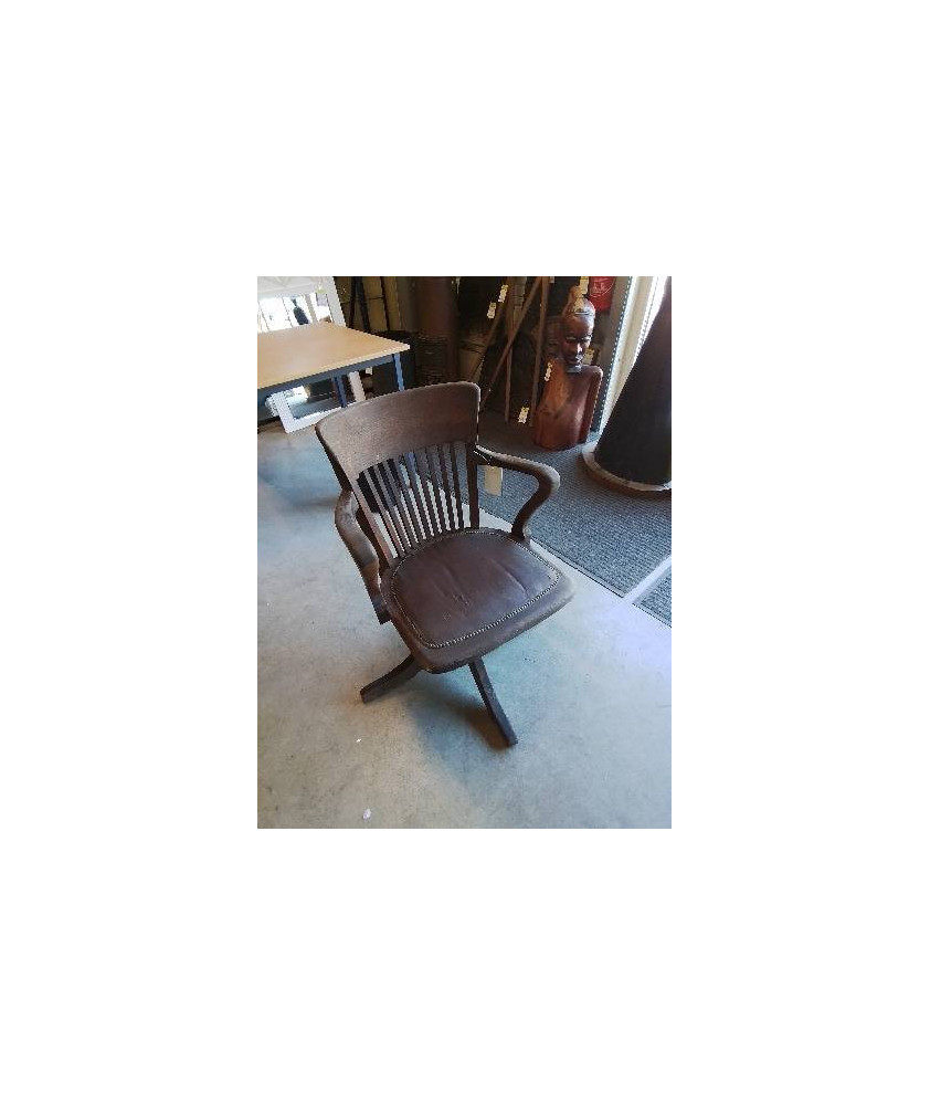 FAUTEUIL AMERICAN BOIS ASSISE CAPITONNÉ CUIR DÉBUT XXE EN L ETAT