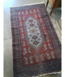 TAPIS LAINE FAIT MAIN BLEU MARRON ROUGE 163X93CM