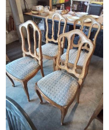 4 CHAISES BOIS CLAIR ASSISE CAPITONNÉ TISSU ECRU VERT DOSSIER CINTRÉ A BARREAUX VERTICAUX 