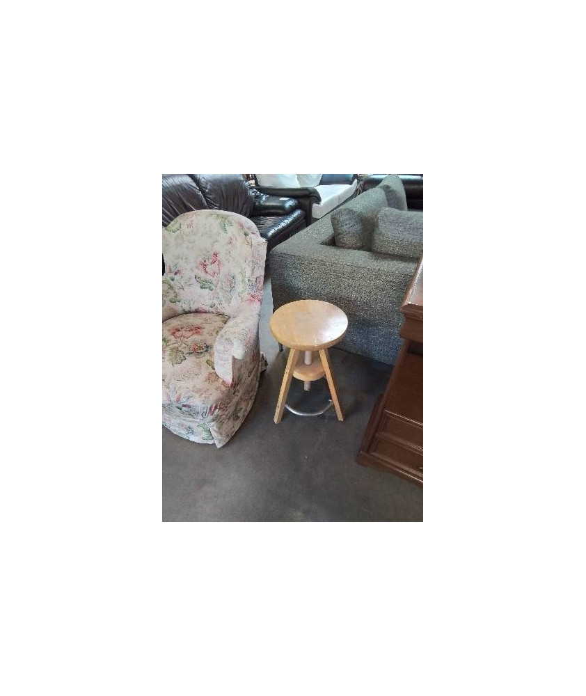 TABOURET A VIS BOIS CLAIR ET MÉTAL CHROMÉ 