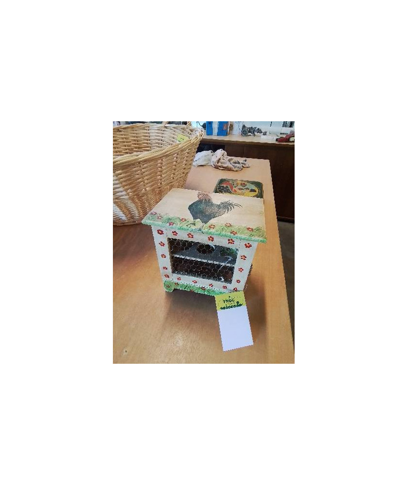 CAVE A OEUFS BOIS PEINT AU COQ 1 PORTE GRILLAGÉ 