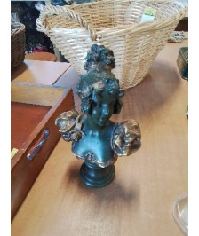 BUSTE JEUNE FILLE PLATRE PATINÉ VERT ET DORÉ 