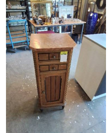 CHEVET ART DÉCO BOIS CLAIR LISERÉ NOIR DESSUS MARBRE ROSE