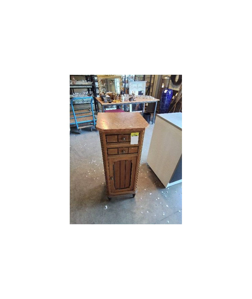 CHEVET ART DÉCO BOIS CLAIR LISERÉ NOIR DESSUS MARBRE ROSE