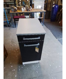 ÉLÉMENT DE CUISINE BOIS BLANC ET TAUPE 1 TIROIR 1 PORTE EN L\'ÉTAT 