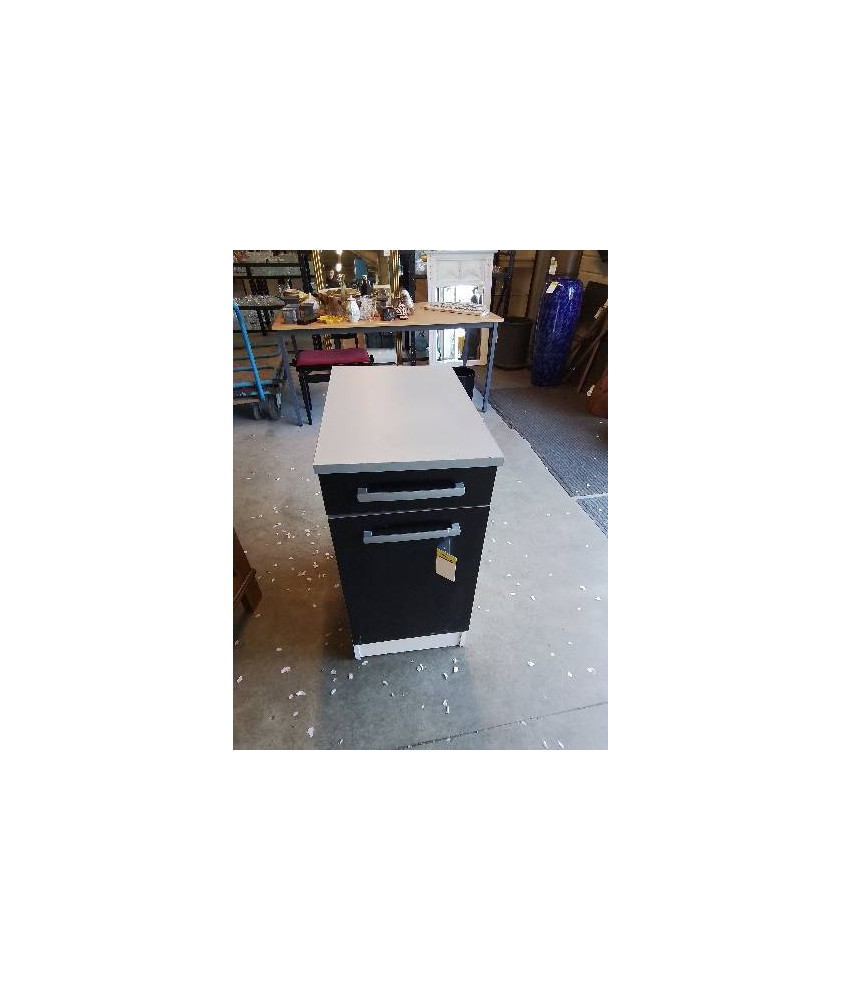 ÉLÉMENT DE CUISINE BOIS BLANC ET TAUPE 1 TIROIR 1 PORTE EN L\'ÉTAT 