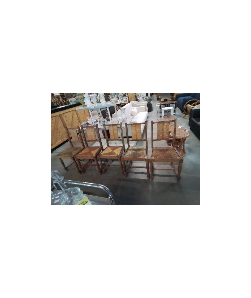 5 CHAISES BOIS PAILLÉ ANNÉES 50 DABS LE GOUT DE CHARLES  DUDOUYT