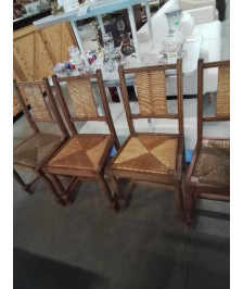 5 CHAISES BOIS PAILLÉ ANNÉES 50 DABS LE GOUT DE CHARLES  DUDOUYT