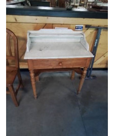 TABLE DE TOILETTE BOIS DESSUS MARBRE BLANC VEINE 1 TIROIR FIN XIXE 