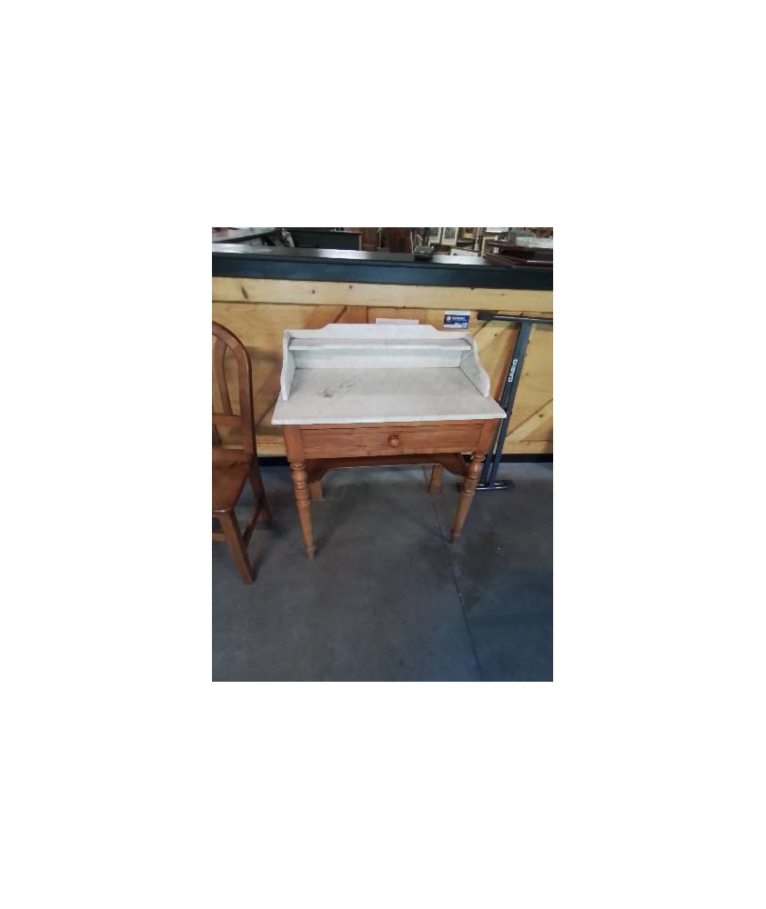 TABLE DE TOILETTE BOIS DESSUS MARBRE BLANC VEINE 1 TIROIR FIN XIXE 