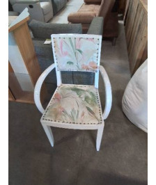 BRIDGE BOIS PEINT BLANC ASSISE ET DOSSIER TISSU FLEURI ANNÉES 60