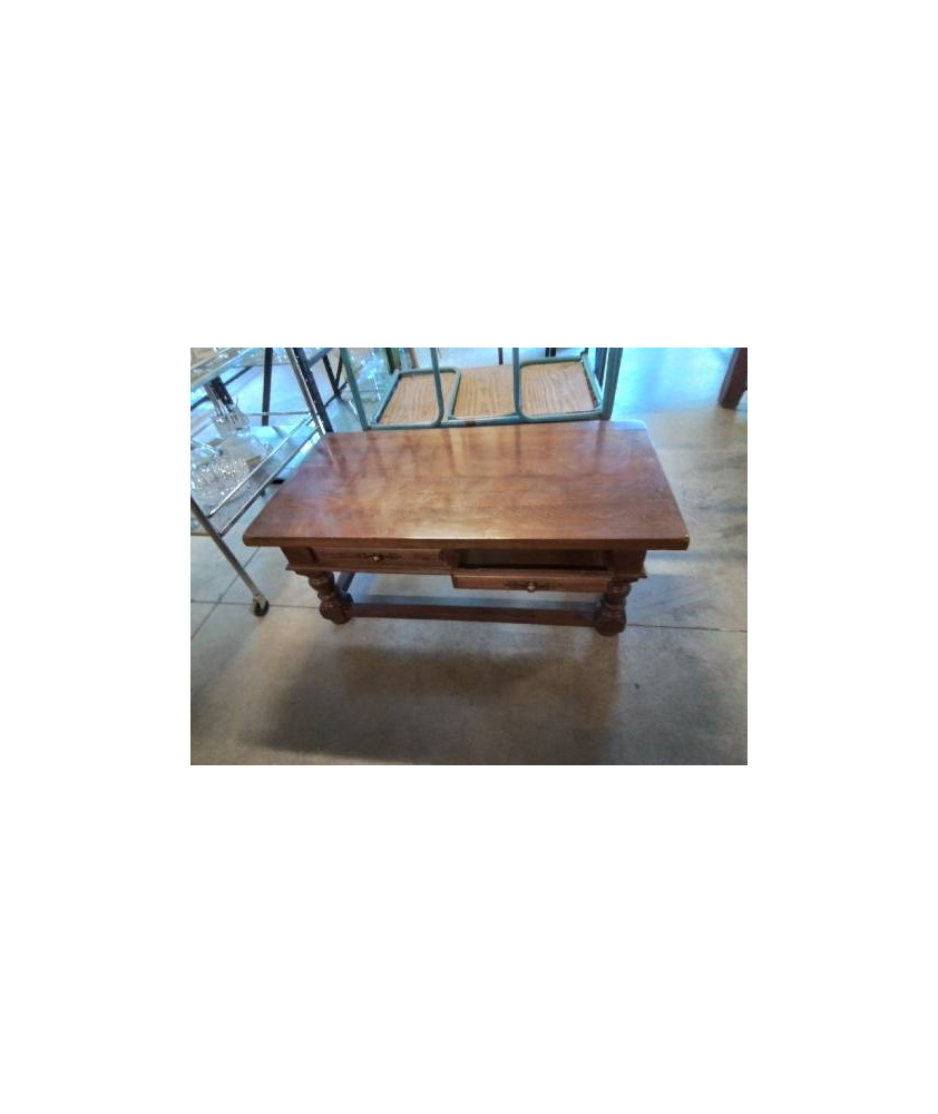 TABLE BASSE RECTANGULAIRE BOIS A ENTRETOISE 4 TIROIRS 