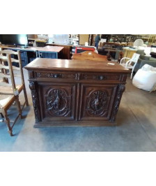BUFFET DE CHASSE BOIS SCULPTÉ AU GIBIER 2 PORTES 2 TIROIRS FIN XIXE