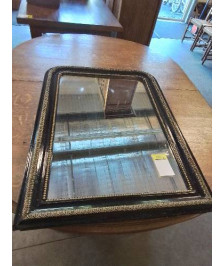 MIROIR CINTRÉ LOUIS PHILIPPE BOIS ET STUC NOIR ET DORE 