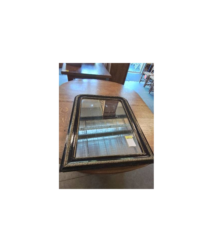 MIROIR CINTRÉ LOUIS PHILIPPE BOIS ET STUC NOIR ET DORE 