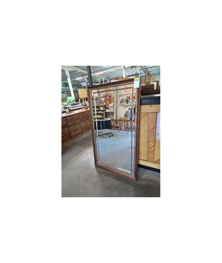 MIROIR RECTANGULAIRE BOIS MOULURÉ GARNITURES LAITON