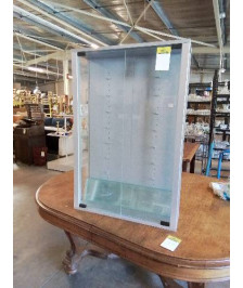 VITRINE MURALE VERRE ET BOIS GRIS 6 TABLETTES 59X90X18