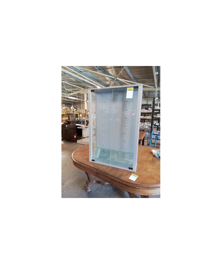 VITRINE MURALE VERRE ET BOIS GRIS 6 TABLETTES 59X90X18