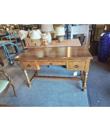 BUREAU PLAT CHENE A COLONNES STYLE RÉGENCE 3 TIROIRS 