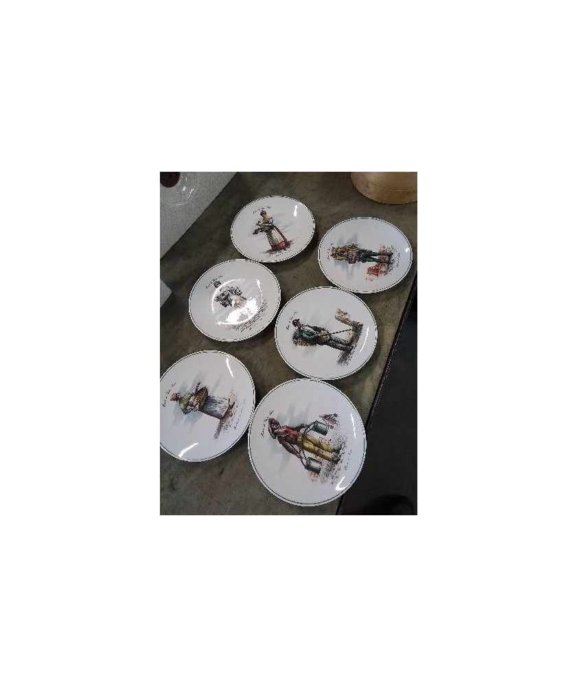 6 ASSIETTES CÉRAMIQUE AUX MARCHANDS CHAUVIGNY