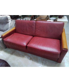 CANAPÉ DEUX PLACES CUIR ROUGE CONVERTIBLE 