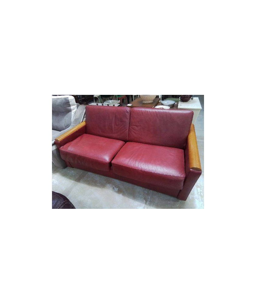CANAPÉ DEUX PLACES CUIR ROUGE CONVERTIBLE 