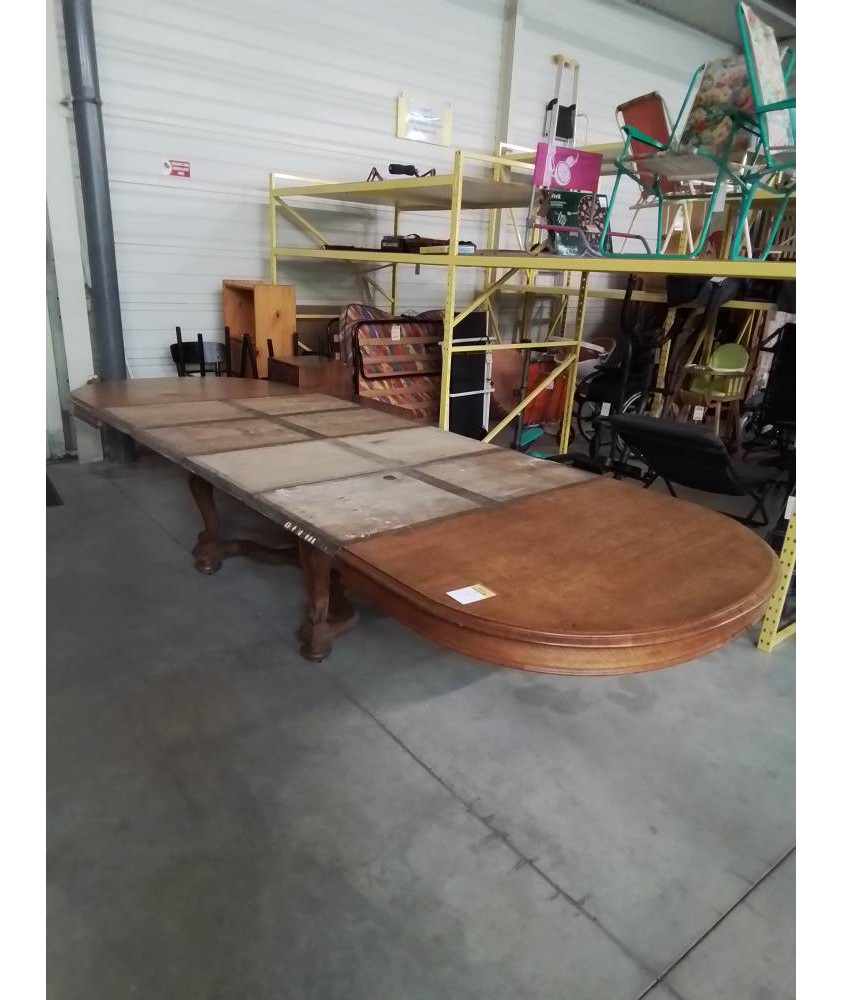 TABLE OVALE EXTENSIBLE BOIS CLAIR PIÈTEMENT SCULPTÉ A ENTRETOISE 4RALLONGES 49CM EN L\'ÉTAT 