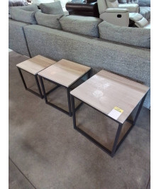 3 TABLES BASSES GIGOGNES PIÈTEMENT MÉTAL NOIR PLATEAU BOIS CLAIR