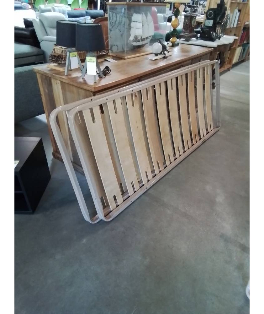 PAIRE DE SOMMIER CADRE MÉTAL CRÈME A LATTES 2X80X200CM