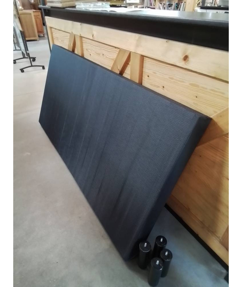 SOMMIER TAPISSER A LATTES TISSU NOIR AVEC 4 PIEDS