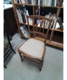 CHAISE BOIS CLAIR ASSISE TISSU ECRU DOSSIER A BARREAUX VERTICAUX NAPOLÉON III 