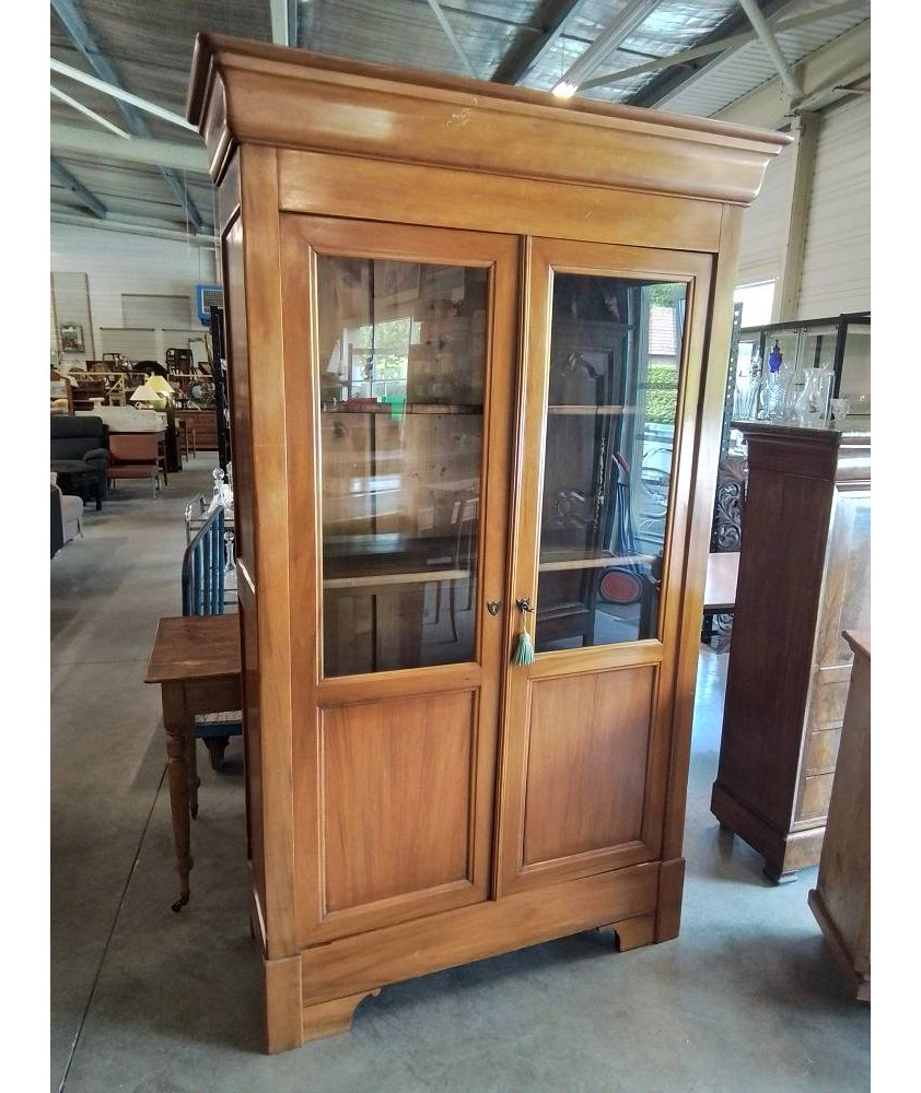 BIBLIOTHÈQUE VITRÉE BOIS CLAIR STYLE LOUIS PHILIPPE 
