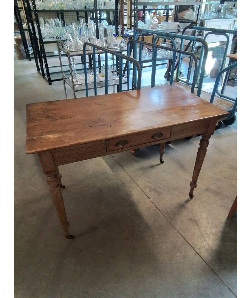 BUREAU RECTANGULAIRE A ROULETTES PIEDS TOURNÉS 1 TIROIR DÉBUT XXE