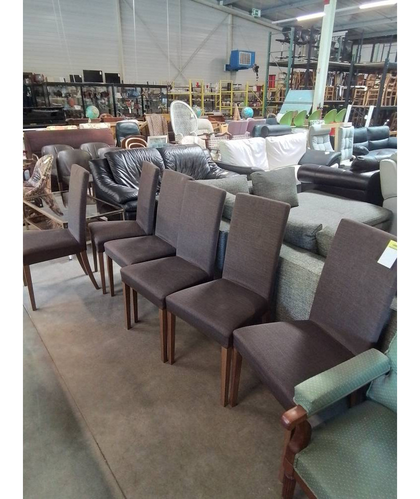 6 CHAISES TISSU TAUPE PIÈTEMENT BOIS CALLIGARIS