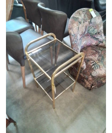 CONSOLE LAITON 2 NIVEAUX 2 PLATEAUX VERRE FUMÉ ANNÉES 70