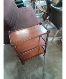 CONSOLE A ROULETTES ET COLONNES BOIS CLAIR 3 NIVEAUX 