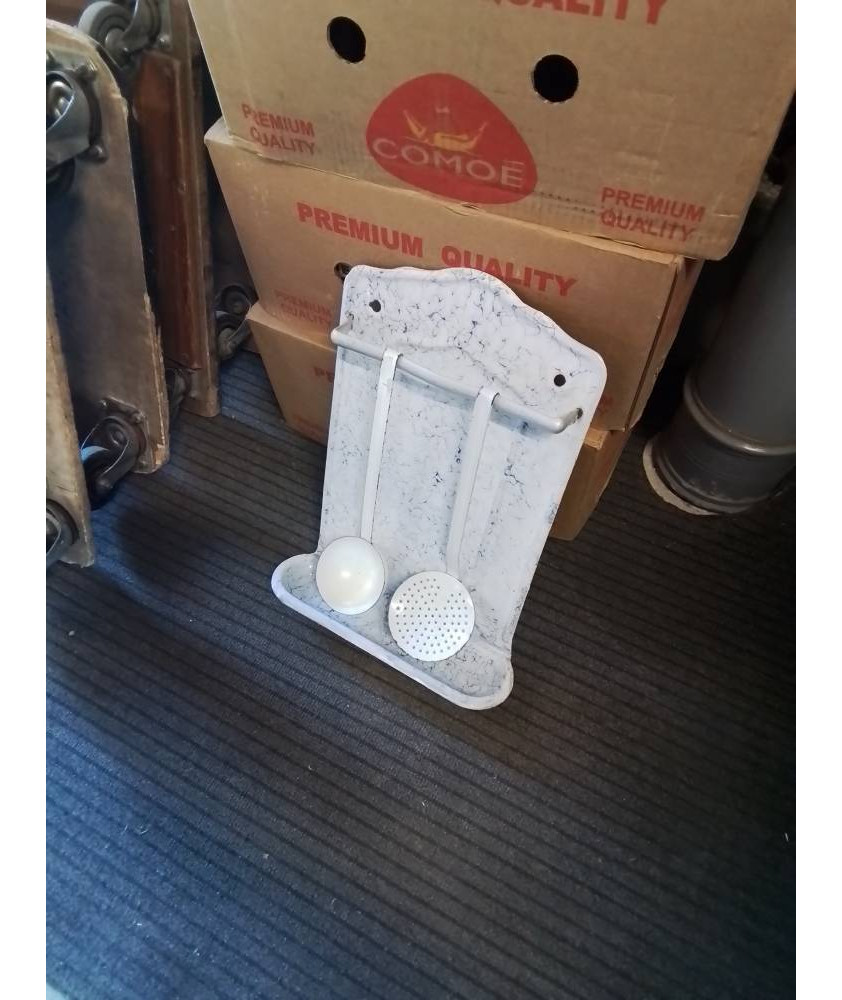 PORTE USTENSILES CUISINE  TOLE ÉMAILLÉE BLANC ET BLEU ANNÉES 50