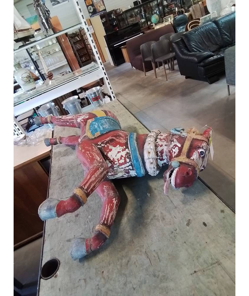 CHEVAL DE CARROUSEL BOIS PEINT EN L\'ÉTAT DÉBUT XXE