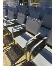 FAUTEUIL DE JARDIN PIÈTEMENT MÉTAL GRIS ASSISE ET DOSSIER TOILE GRISE  