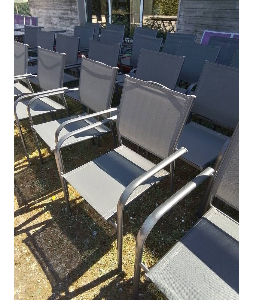 FAUTEUIL DE JARDIN PIÈTEMENT MÉTAL GRIS ASSISE ET DOSSIER TOILE GRISE  