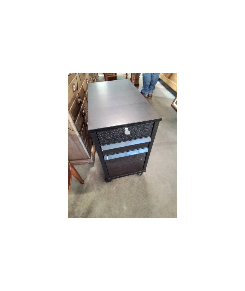 CAISSON DE BUREAU A ROULETTES BOIS NOIR WENGÉ 2 TIROIRS 